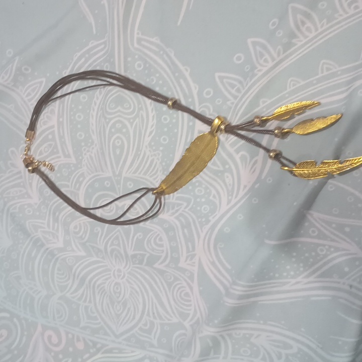 Gold And Brown Feather Pendant Necklace